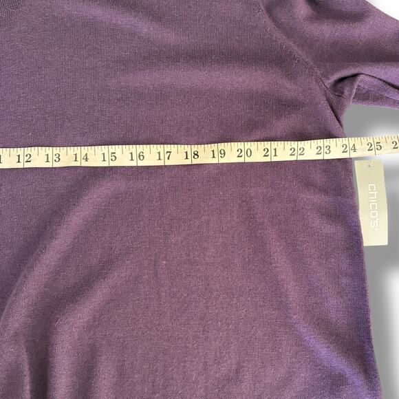 NWT Chico's Sweater Size 4 (2X) Touch Of Cashmere Muted Plum V-Neck 3/4 Sleeve - Picture 6 of 7